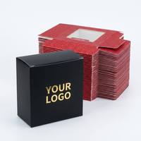 Boîte à écouteurs de luxe rouge pailletée avec fenêtre, fond à fermeture automatique, emballage à rabat supérieur, boîte cadeau en carton premium
