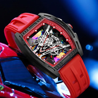 Montre-bracelet squelette pour homme jeune et cool, cadran artistique, bracelet en silicone souple, montre de sport pour l'entraînement