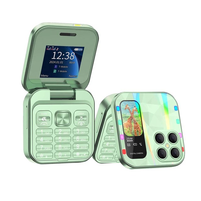 I18 Pro Fold Mini Mobile Phone 2G GSM Network Dual SIM Standby Auto Call Record Speed Dial FM Radio Type C Charging Flip Phone