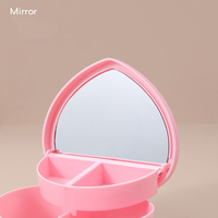 Boîte de rangement cosmétique en plastique rose double étage en forme de cœur pour fille avec miroir de maquillage intégré et présentoir à colliers