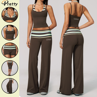 Ensemble de sport pour femmes 6 pièces, imprimé à pois contrastant, soutien-gorge de yoga, haut à rayures, pantalon décontracté, tenue de sport en plein air, ensemble de fitness