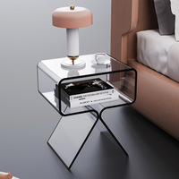 Table basse moderne minimaliste multifonctionnelle en acrylique haute transparence, design luxe léger pour salon et chambre à coucher avec rangement