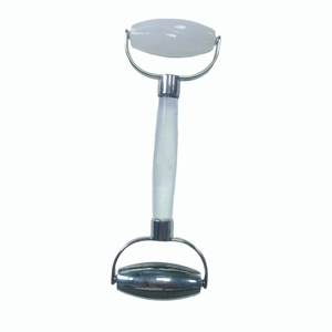 Rouleau facial double tête en acier inoxydable 304 avec manche en résine transparente et logo personnalisé, en jade blanc naturel, vente en gros - Product Image 1