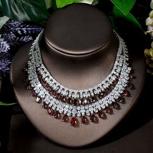 HIBRIDE Vintage fête de mariage ensemble de bijoux goutte d'eau Zircon collier boucle d'oreille Bracelet et bague ensemble pour les femmes cadeau de mariée N-866 - Product Image 4