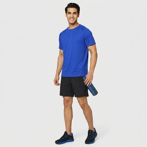 Fashion New Styles Royal Blue Chenille Tee 100% Polyester Breathable Street Style Regular Fit Men's T-Shirt with Embroidery - Product Image 1