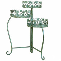 Support à fleurs pliable à trois niveaux en fer forgé de style européen, étagère de rangement pour plantes, support de pot de fleurs, pour l'extérieur, les patios, les jardins