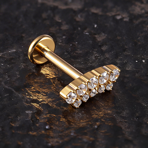 Pendientes de circonita de <span class=keywords><strong>doble</strong></span> fila hipoalergénicos al por mayor para mujer, aretes de titanio chapados en oro de moda para bodas y festividades, <span class=keywords><strong>piercing</strong></span> de <span class=keywords><strong>nariz</strong></span>. - Product Image 2
