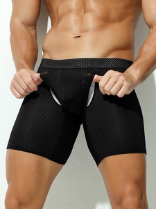 Caleçons longs respirants en maille pour hommes, avec double poche séparée, ouverture frontale, anti-frottement, sous-vêtements de sport pour la course à pied - Product Image 4