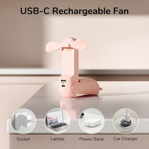 Ventilateur personnel portable 3-en-1 le plus vendu, rechargeable par USB, 3 vitesses, couleur personnalisable, mignon, petit format de poche, 100 % manuel - Product Image 2