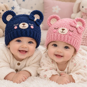 Gorro de Punto de Invierno con Orejas de Oso para Bebé, Gorro de Ganchillo Unisex Ajustable para Exteriores - Product Image 2