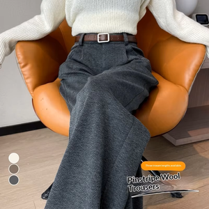 2025 autunno nuovi pantaloni Casual a vita alta dimagranti a gamba larga da <span class=keywords><strong>donna</strong></span> con chiusura a cerniera con orlo smerlato allacciato - Product Image 2