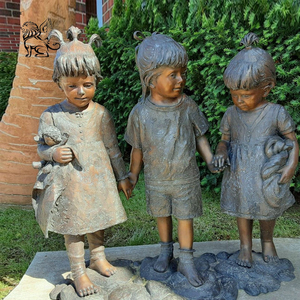 ประติมากรรมโลหะกลางแจ้งขนาดเท่าคนจริง รูปเด็กชายและสุนัข งานประติมากรรมทองสัมฤทธิ์  BLVE Custom Modern Outdoor <span class=keywords><strong>Life</strong></span> Size Metal Garden Sculptures - Product Image 4