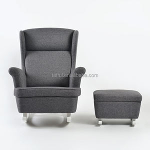 Dark Grey Solid <b>Wood</b> Rocking <b>Chair</b> with High Backrest Indoor Home Furniture Soft Bag Upholstered Modern Design for Hotels - Product Image 5