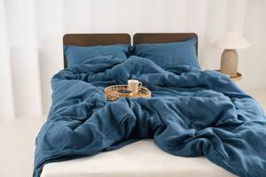 Bán buôn tùy chỉnh 100% Pháp Linen Duvet cover Set đại dương màu xanh, OEM ODM dịch vụ, khách sạn nhà dệt cung cấp số lượng lớn - Product Image 2