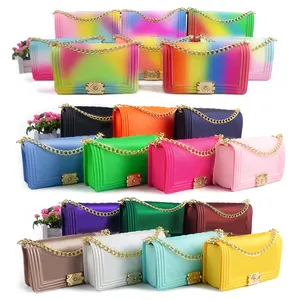 Tas tangan wanita, tas dompet wanita PVC warna-warni warna pelangi Jelly, kapasitas besar, desainer baru