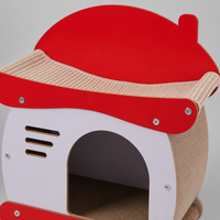 Maison pour chat en rotin à toit rouge à 2 niveaux avec panneau ondulé et griffoir design chalet pour chats d'intérieur