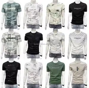 Camiseta de cuello redondo para hombre directa de comercio exterior, camiseta de manga corta con estampado de moda para hombre de nuevo diseño en stock, top de alta calidad