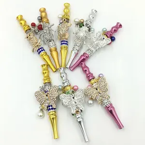 Wholesale Personal Colorful Long Bling Aluminium Fancy Diamond Metal Shisha Custom Hookah Pipe Nozzle