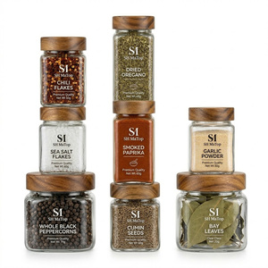 Barattolo per Spezie in Vetro Quadrato Minimalista da 120ml con Coperchio in Legno di <span class=keywords><strong>Acacia</strong></span> e Adesivo Impermeabile Personalizzato - Product Image 3