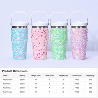 Gobelet isotherme de 40 oz en acier inoxydable 304, décoré de perles et de strass, avec poignée, pour femme, idéal pour un coffret cadeau de mariage - Vente en gros