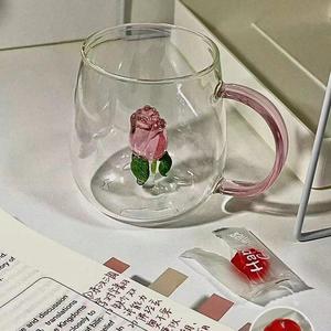 Tasse à petit-déjeuner en verre borosilicate transparent coloré pour jus, café, eau, design 3D de dessin animé, sans poignée, sans couvercle, manuelle - Product Image 3
