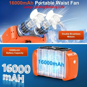 16000mAh Power Bank Brushless Motor Low Noise with LED SOS <b>Light</b> Five Wind Speed Battery Source Outdoor Portable Waist Fan - Product Image 2