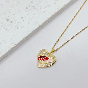 Joyería chapada en oro de alta calidad colorido aceite goteo esmalte alas amor corazón forma Cubic Zirconia encanto colgante collar - Product Image 3