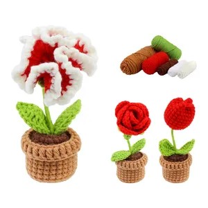 İyi fiyat tığ ayçiçeği saksı el yapımı tığ çiçek kök spinner renkli diy tığ çiçek buket çocuklar için