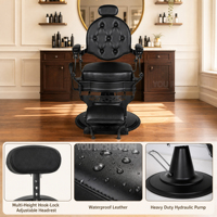 Fauteuil de Barbier Hydraulique Vintage Doré Entièrement Noir pour Hommes, avec Appuie-tête Réglable et Repose-pieds Rabattable, Vente Directe Usine pour Salons de Coiffure