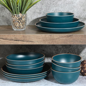 Bán buôn Nordic màu xanh đậm tấm & bát đặt tùy chỉnh nhà hàng sang trọng melamine đồ ăn món ăn loạt vàng rim bên - Product Image 4