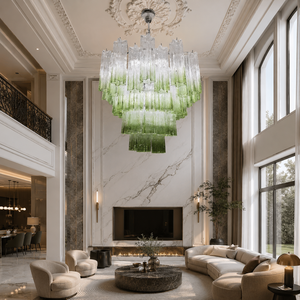 Lámpara de Araña de Cristal de Murano Estilo Francés, Dorado, <span class=keywords><strong>Luz</strong></span> Blanca Cálida LED, Altura Ajustable, Regulable, Instalación para Escalera - Product Image 2