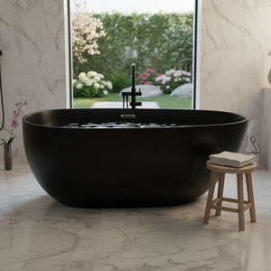 <span class=keywords><strong>Baignoire</strong></span> autoportante moderne ovale pour bain intérieur, en <span class=keywords><strong>acrylique</strong></span> noir, avec fonction massage et hydromassage - Product Image 5