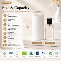 En stock, flacon de parfum de 50 ml avec tube en papier blanc, boîte de conditionnement cylindrique rigide pour coffret cadeau de parfum, vente au détail
