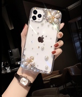 Coque de téléphone transparente de luxe 3D DIY avec fleurs en diamant pour iPhone 17 16 15 14 13 12 11 Pro Max, étui de protection scintillant