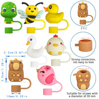 Vente en gros de nouveaux breloques en paille en silicone pour animaux mignons populaires, accessoires réutilisables adaptés aux pailles d'un diamètre de 10 mm