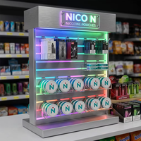 Présentoir personnalisé en acrylique et métal pour sachets de nicotine, idéal pour la vente de snus et les boutiques de tabac, avec éclairage LED