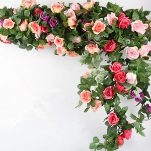 Guirlandes de roses artificielles en soie, 200 cm, pour décoration de mariage et de maison, feuillage vert - Product Image 1