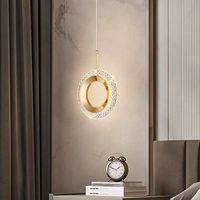 JACKSUN Lampe annulaire LED 10W, Suspension LED circulaire, Lustre de chevet, Suspension longue pour salle à manger, Petite suspension LED en verre doré