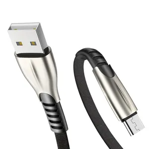 Fabrika özelleştirilmiş yüksek kaliteli dayanıklı çinko alaşım Metal bez düz kablo USB A C tipi hızlı şarj veri kablosu