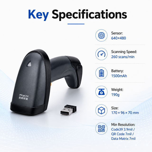 2D Barcode Scanner Wireless Handheld QR Code Reader for Screen and Paper Barcode Scanning