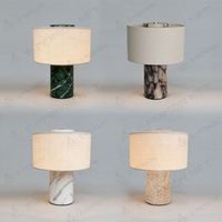 Lampe de table moderne et simple en marbre avec abat-jour en tissu, lampe de chevet LED à piles