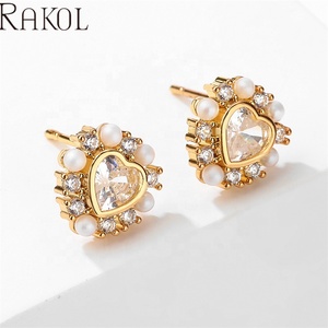 Rakol EP5541รูปหัวใจลูกบาศก์เซอร์โคเนียลูกปัดเครื่องประดับแฟชั่นต่างหูขนาดเล็กชุบทองของผู้หญิง - Product Image 4