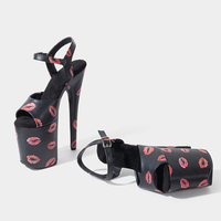 Sandales d'été à bout ouvert légères, plateforme 8 pouces/20 cm en PU, imprimé lèvres rouges, talons hauts pour soirée, chaussures de pole dance