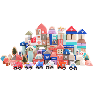 Montessori 115 pcs xây dựng bằng gỗ khối Bộ đồ chơi xe ô tô đào tạo giao thông đường phố dấu hiệu xe và nhà gạch cho trẻ em trai cô gái - Product Image 5