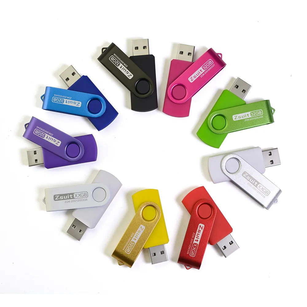 الجملة الساخن بيع 2GB 8GB 16GB 64GB USB عصا عالية السرعة الملونة معدن دوار بندريف محرك USB بشعار مخصص فلاش Drive3.0