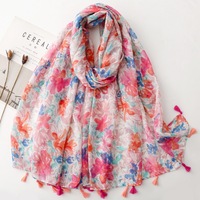Nouveaux foulards en coton à motif floral rose fantaisie, doux et fins, pour l'été, châles de plage pour femmes, foulard imprimé en voile de coton