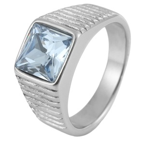 yunnique Men's <b>Titanium</b> Steel <b>Ring</b> Red Square Crystal Geometric Design Bezel Setting Wedding Gift Jewelry - Product Image 5