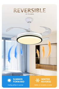 Modern 42" Retractable LED Ceiling <b>Fan</b> Invisible Blades 3CCT <b>Remote</b> <b>Control</b> 6-Speed Timing Function for Living Room Bedroom - Product Image 4