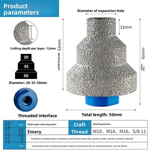 Broca escalonada de diamante JOWIN tipo pagoda 20-35-50mm para mampostería, expansor de orificios, sierra perforadora cónica <span class=keywords><strong>multicapa</strong></span> de 75mm de diámetro total - Product Image 2