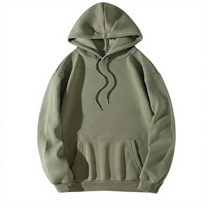 Sweat-shirt à capuche décontracté pour homme, couleur vert olive uni - Product Image 3